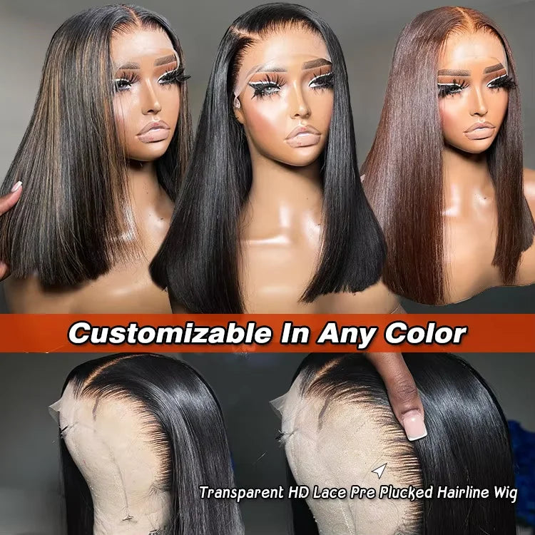 Perruque bob en cheveux humains avec dentelle frontale, sans colle