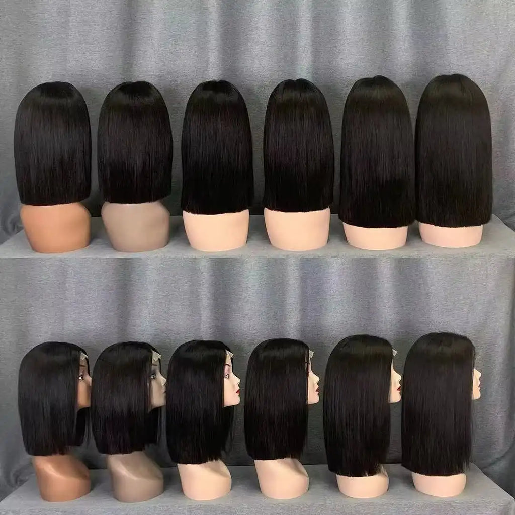 Perruque bob en cheveux humains avec dentelle frontale, sans colle