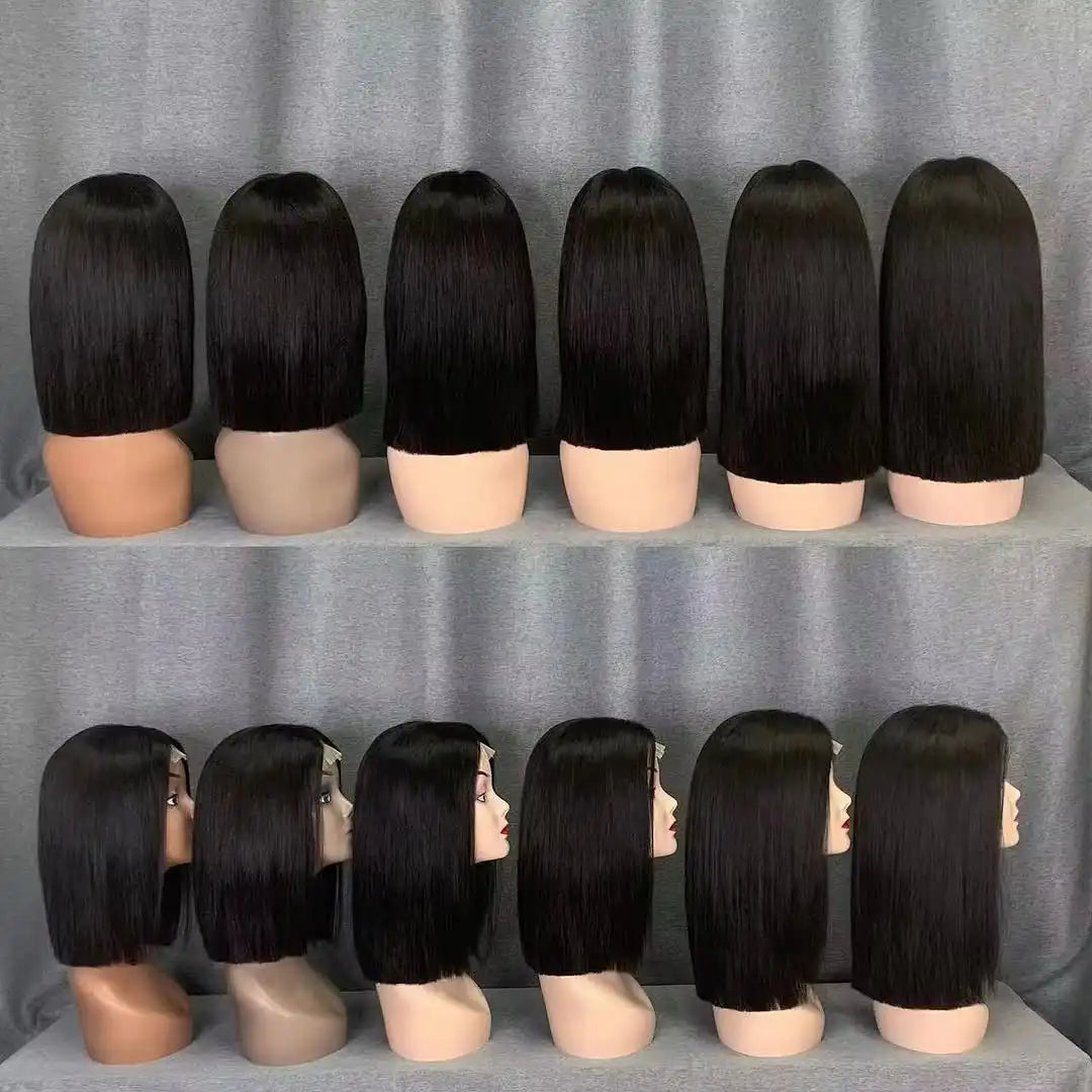 Perruque bob en cheveux humains avec dentelle frontale, sans colle