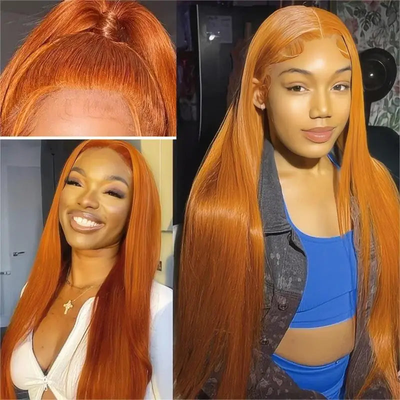 Perruque cuivrée 350#, lisse ou ondulée, avec dentelle