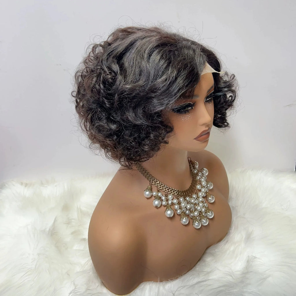 Perruque bouclée en cheveux humains, dentelle transparente 4 × 4