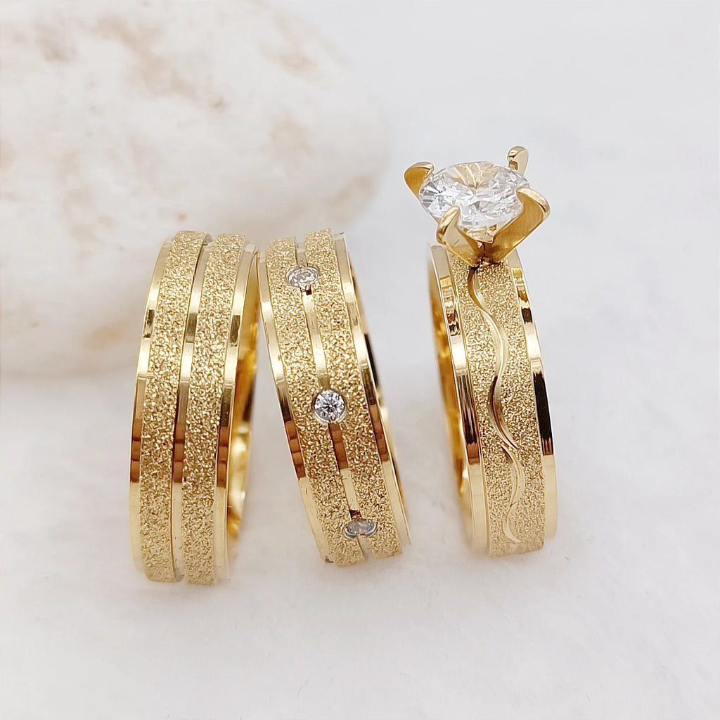 Parure de trois bagues de mariage et de fiançailles