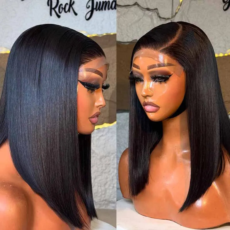 Perruque bob en cheveux humains avec dentelle frontale, sans colle