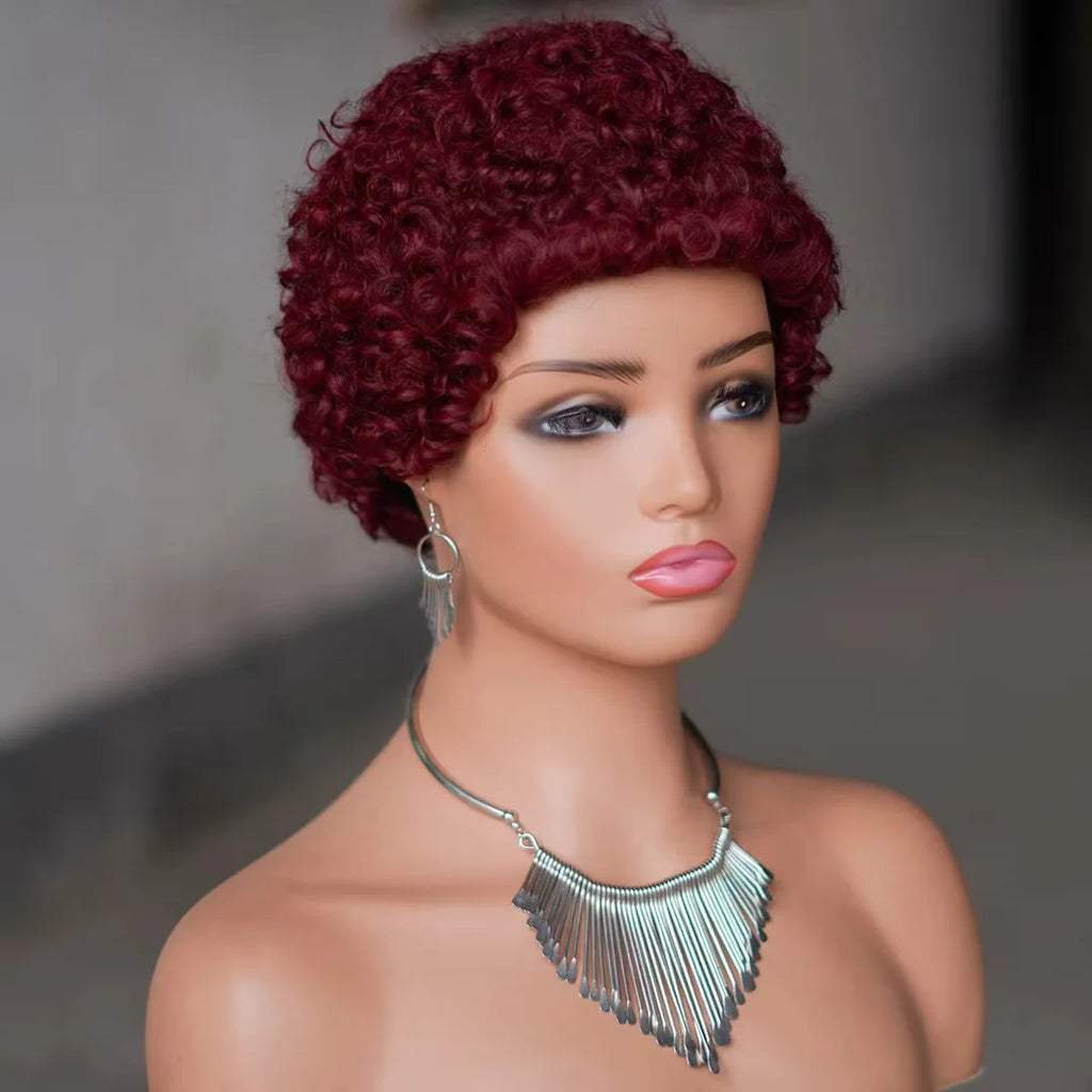 Perruque courte bouclée style pixie, sans dentelle