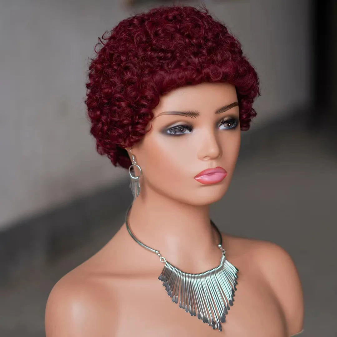 Perruque courte bouclée style pixie, sans dentelle