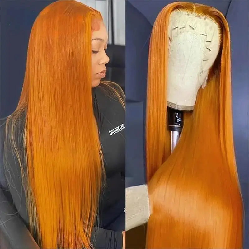 Perruque cuivrée 350#, lisse ou ondulée, avec dentelle