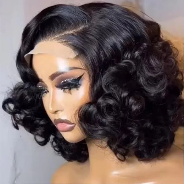Perruque bouclée en cheveux humains, dentelle transparente 4 × 4