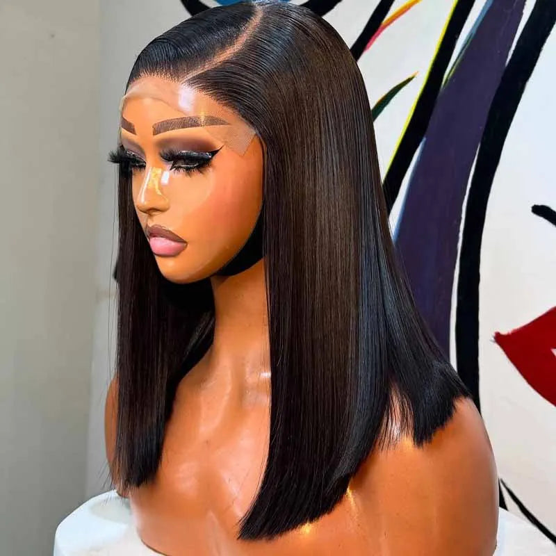 Perruque bob en cheveux humains avec dentelle frontale, sans colle