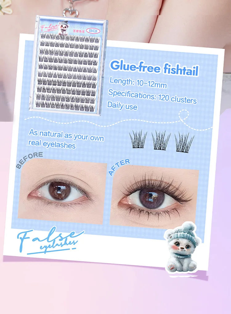 Faux cils individuels sans colle, 10 rangées, 10–12 mm, courbure C, effet naturel