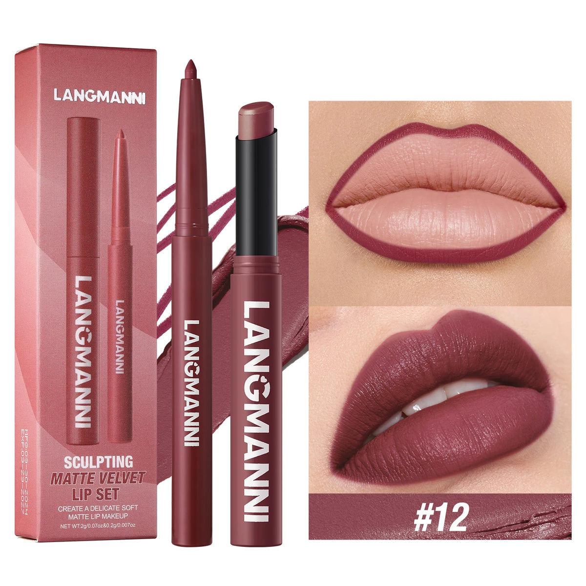 Duo crayon contour des lèvres et rouge à lèvres mat, 12 teintes