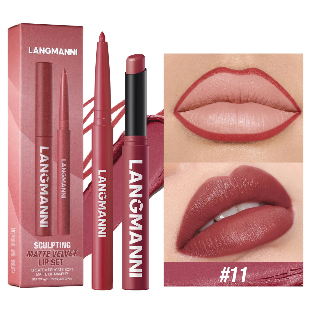 Duo crayon contour des lèvres et rouge à lèvres mat, 12 teintes