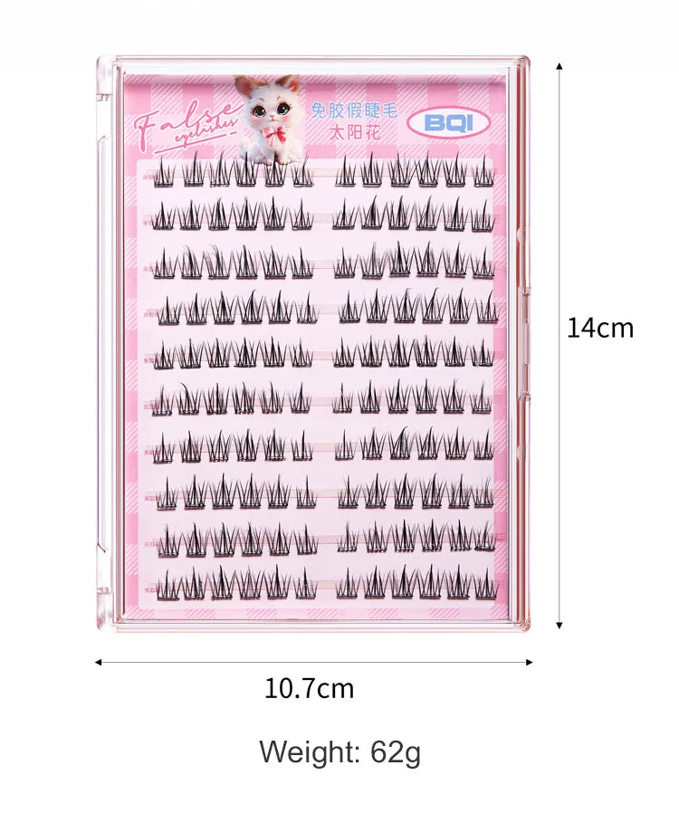 Faux cils individuels sans colle, 10 rangées, 10–12 mm, courbure C, effet naturel