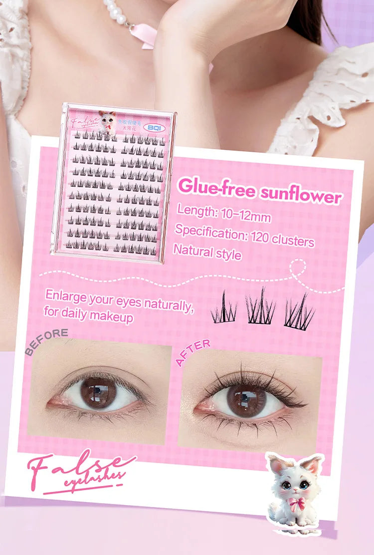 Faux cils individuels sans colle, 10 rangées, 10–12 mm, courbure C, effet naturel