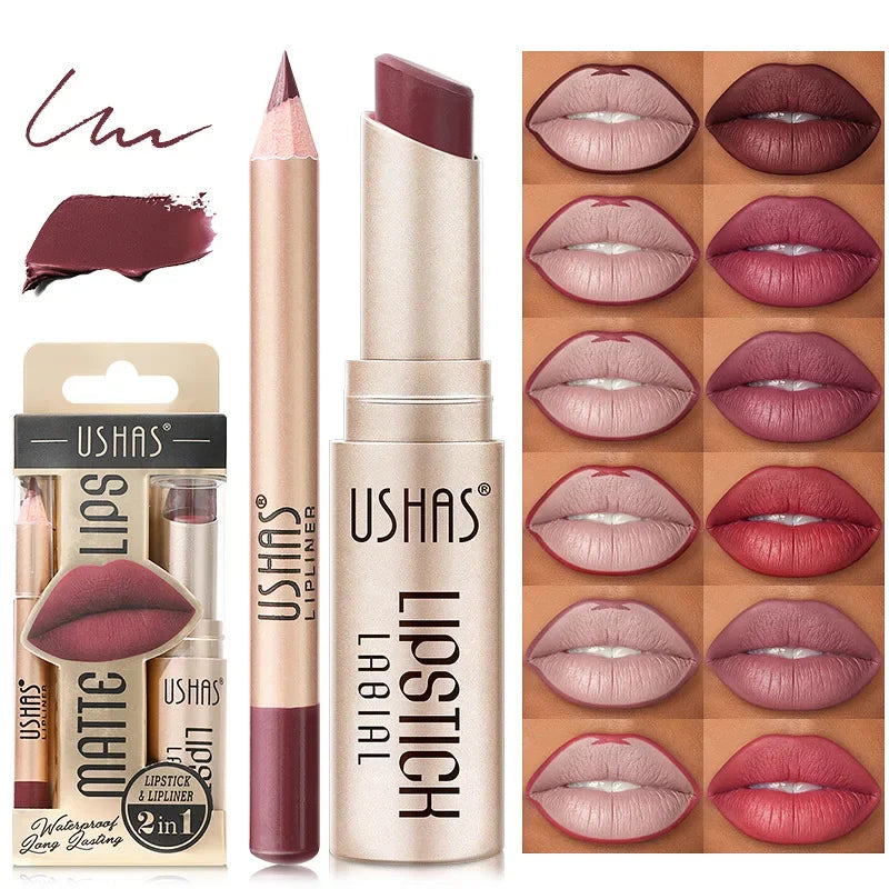Duo rouge à lèvres et crayon contour des lèvres, 12 teintes