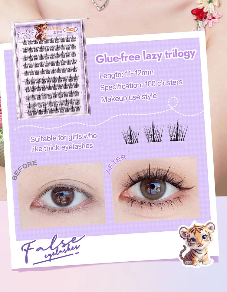 Faux cils individuels sans colle, 10 rangées, 10–12 mm, courbure C, effet naturel