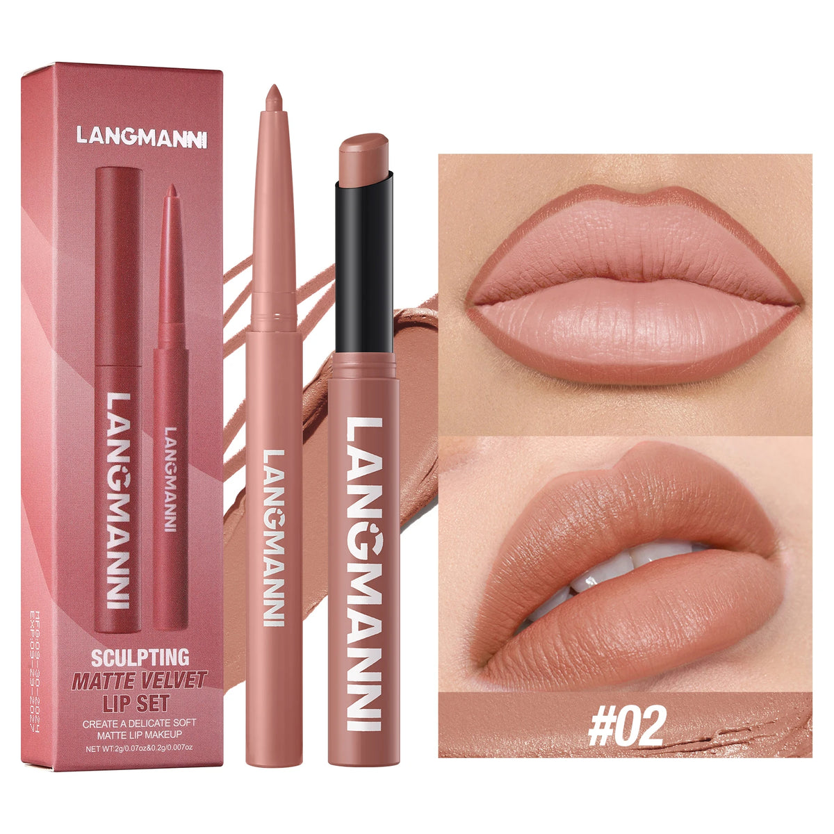 Duo crayon contour des lèvres et rouge à lèvres mat, 12 teintes