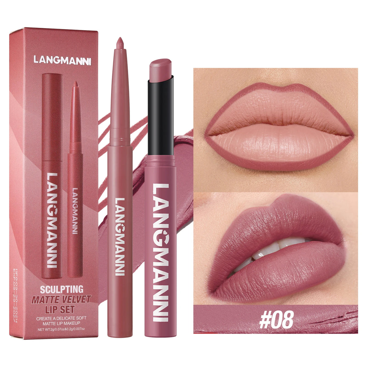 Duo crayon contour des lèvres et rouge à lèvres mat, 12 teintes