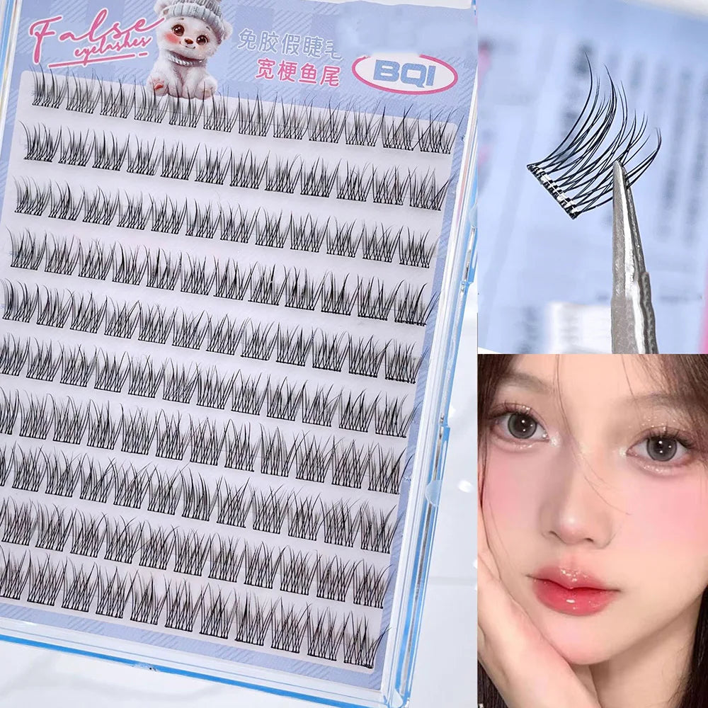 Faux cils individuels sans colle, 10 rangées, 10–12 mm, courbure C, effet naturel