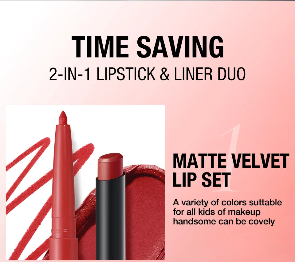 Duo crayon contour des lèvres et rouge à lèvres mat, 12 teintes