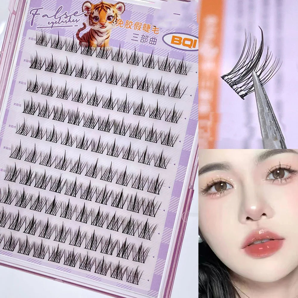 Faux cils individuels sans colle, 10 rangées, 10–12 mm, courbure C, effet naturel