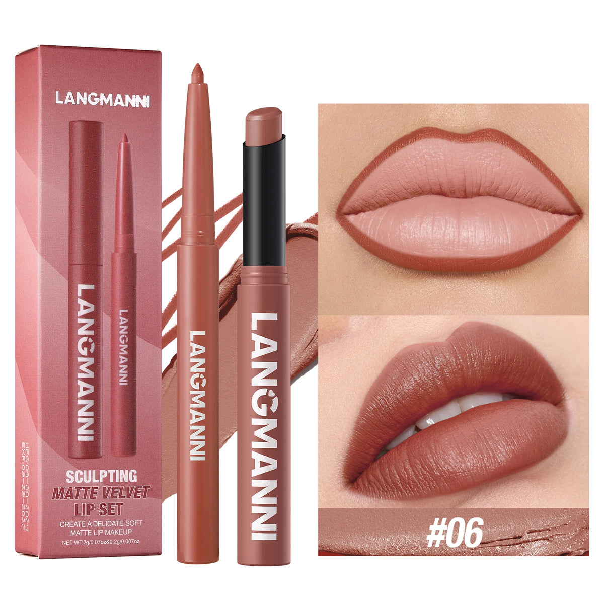 Duo crayon contour des lèvres et rouge à lèvres mat, 12 teintes