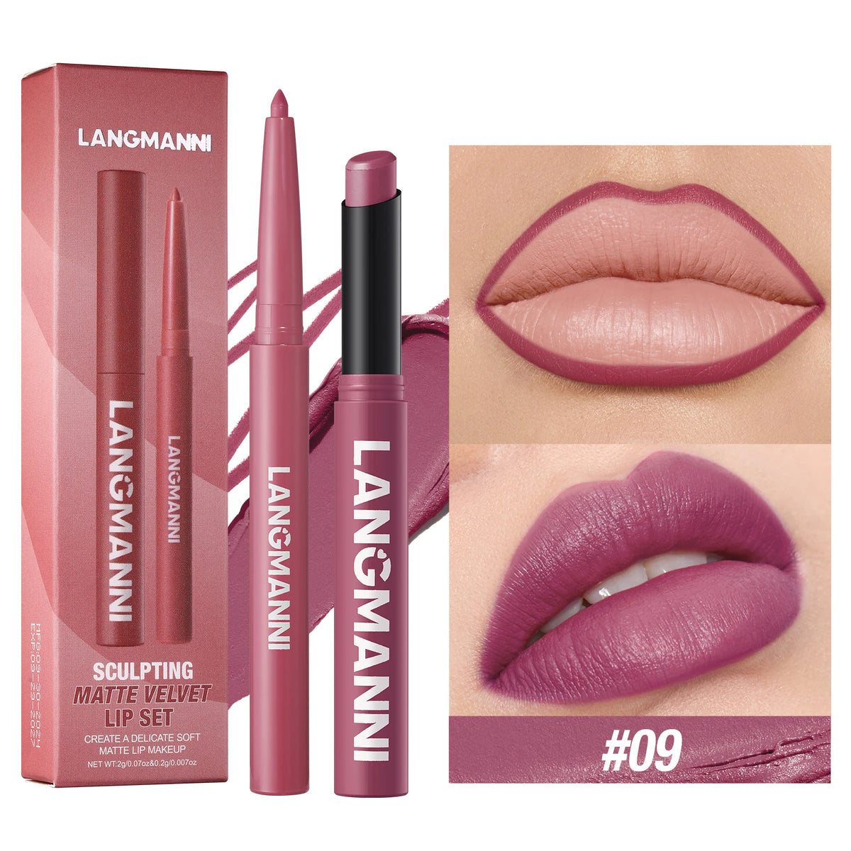 Duo crayon contour des lèvres et rouge à lèvres mat, 12 teintes