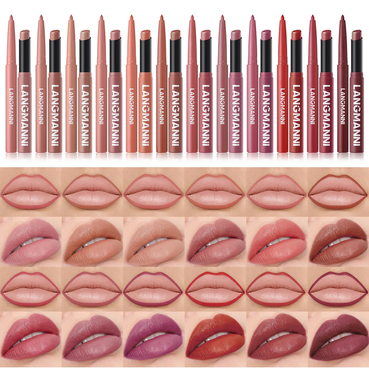 Duo crayon contour des lèvres et rouge à lèvres mat, 12 teintes