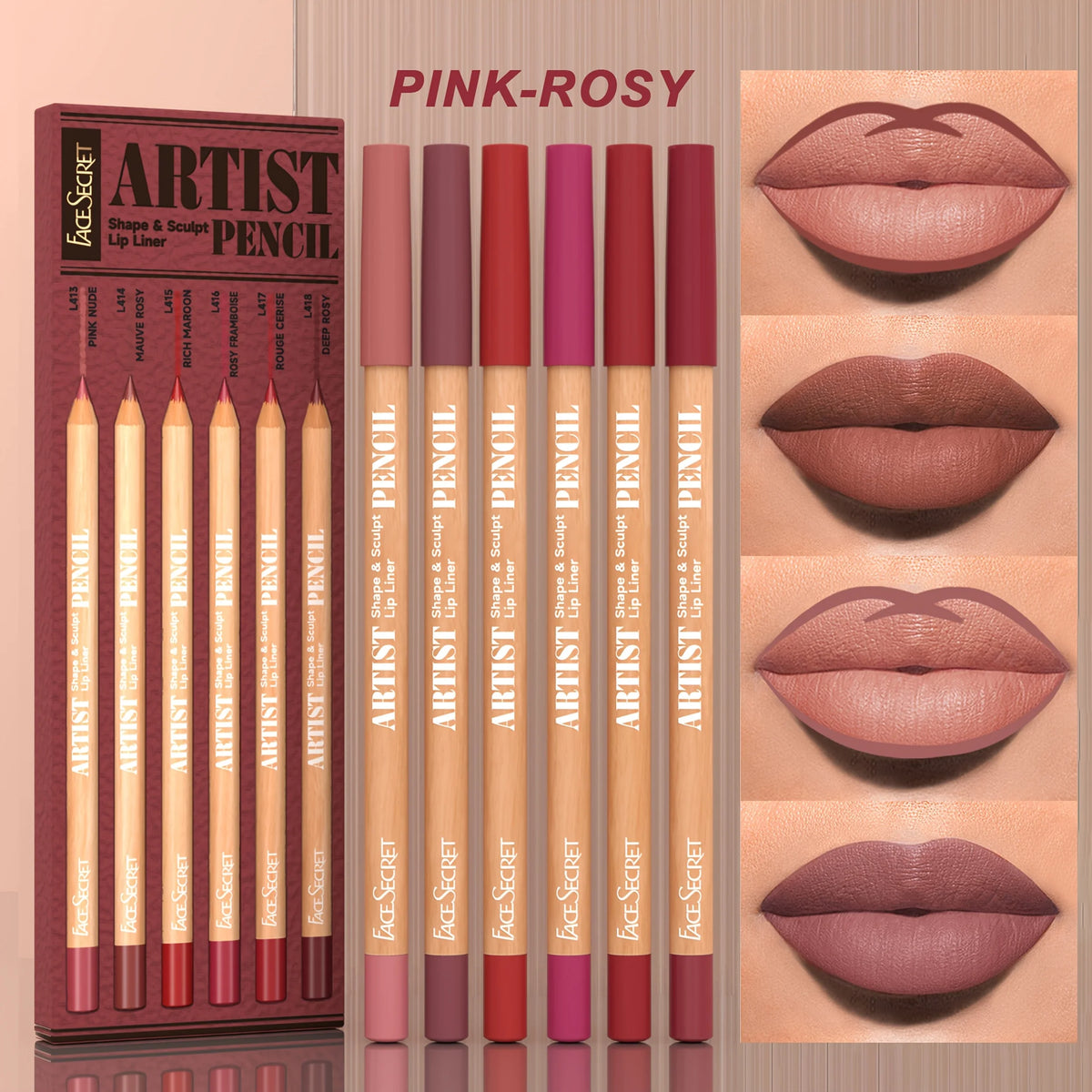 Ensemble de maquillage pour les lèvres, 6 pièces, 5 coloris