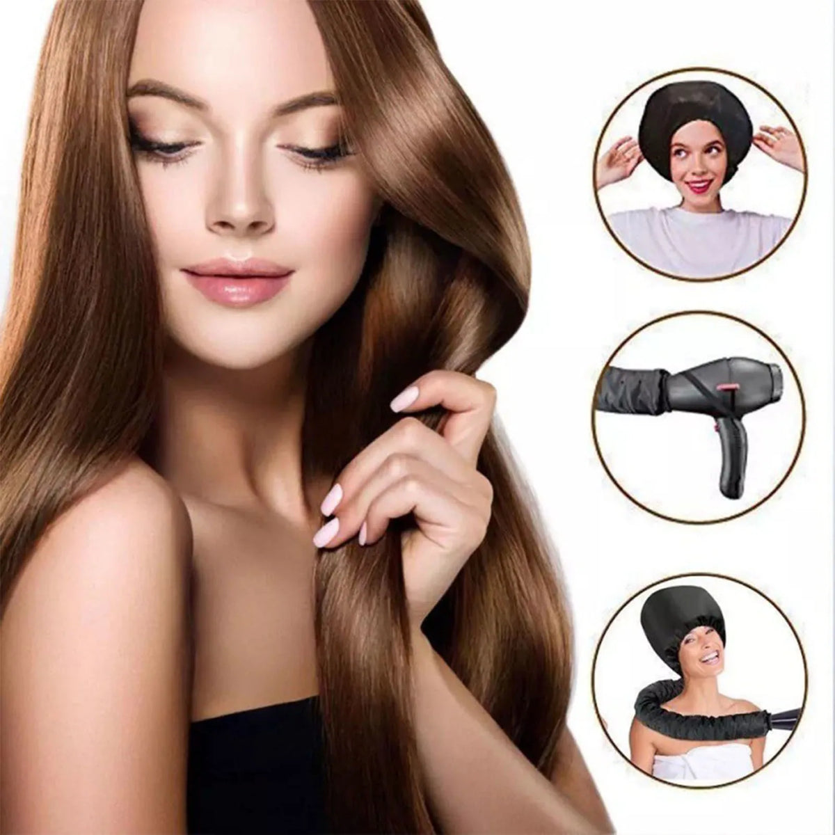 Bonnet de séchage réglable pour sèche-cheveux avec tuyau
