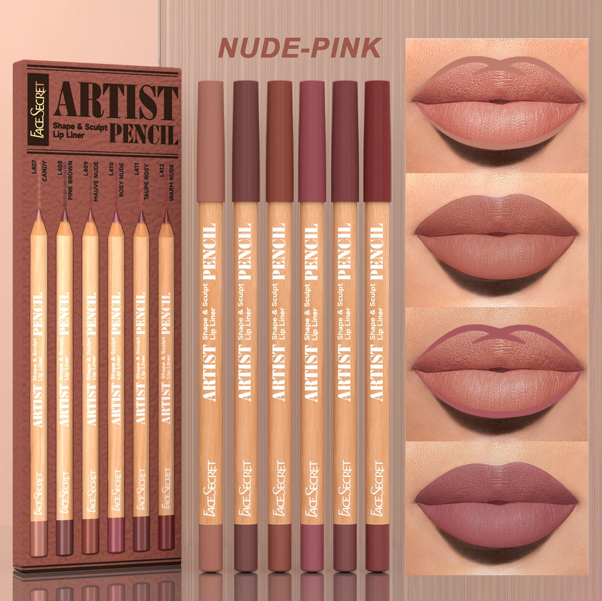 Ensemble de maquillage pour les lèvres, 6 pièces, 5 coloris