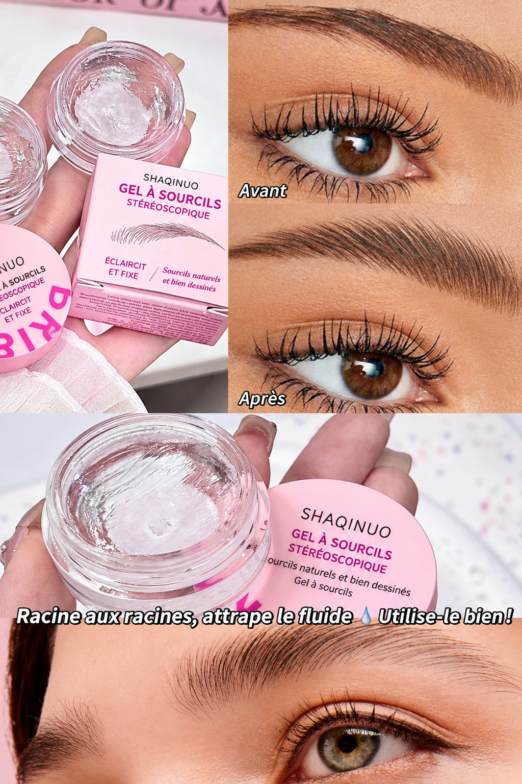 Gel fixateur 3D pour sourcils, gel à sourcils, texture gel, effet naturel