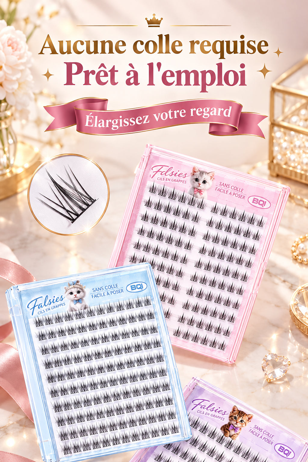 Faux cils individuels sans colle, 10 rangées, 10–12 mm, courbure C, effet naturel