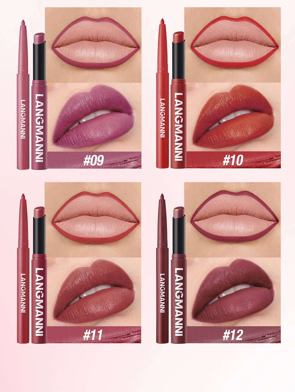Duo crayon contour des lèvres et rouge à lèvres mat, 12 teintes
