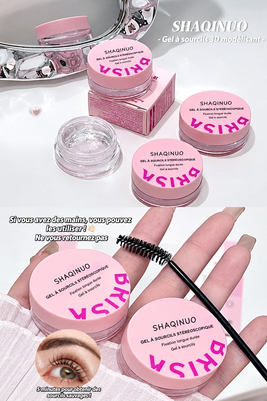Gel fixateur 3D pour sourcils, gel à sourcils, texture gel, effet naturel
