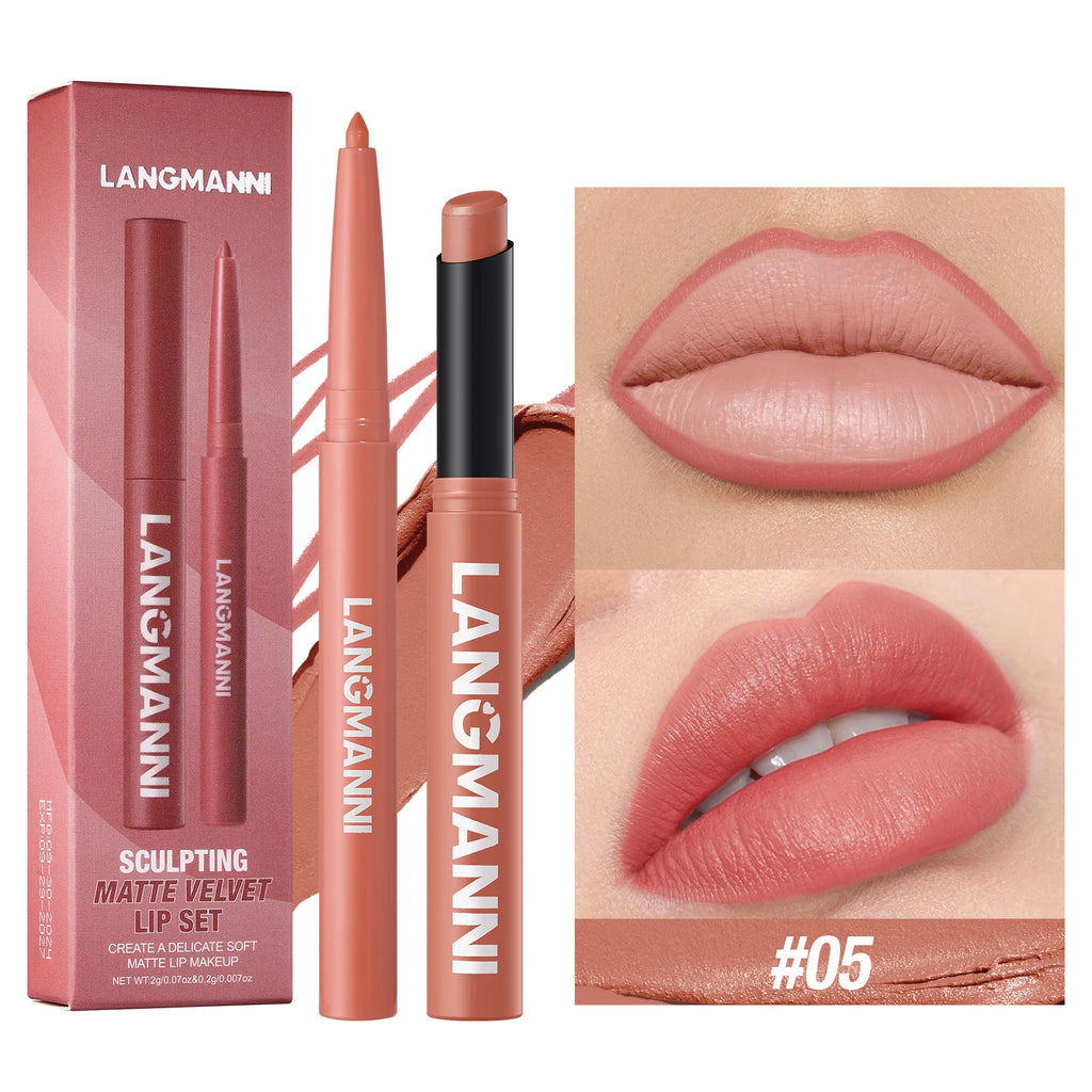 Duo crayon contour des lèvres et rouge à lèvres mat, 12 teintes